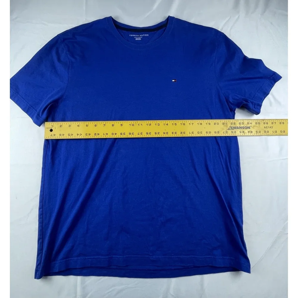 TOMMY HILFIGER T SHIRT MENS XXL BLUE CREW NECK SHORT SLEEVE COTTON LOGO‎